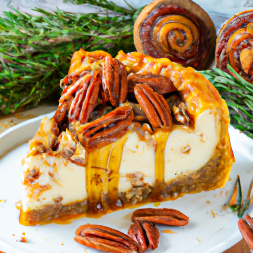 Cinnamon Roll Cheesecake with Rosemary & Fig Filling and Candied Pecans Topping