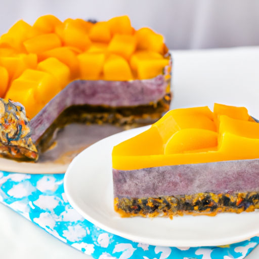 Acai-Coconut Chia Cheesecake with Peach-Mango Topping