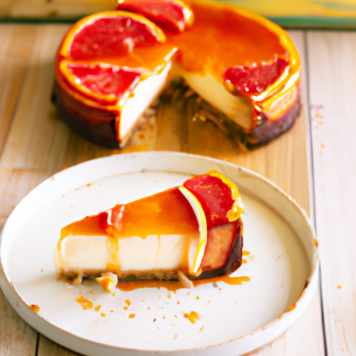 Cinnamon Roll Cheesecake with Bourbon Caramel and Blood Orange Grapefruit Topping