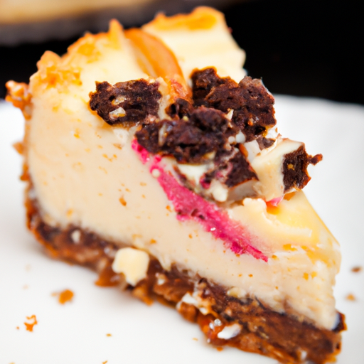 Champagne Raspberry Cheesecake with Black & White Cookie Crust and Toffee Crunch Topping