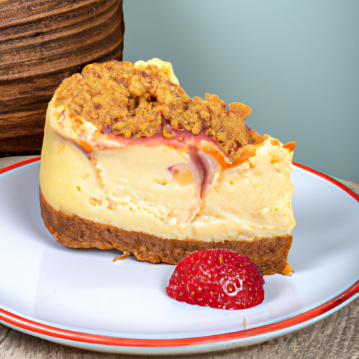 Cinnamon Roll Cheesecake with Strawberry Filling and Toffee Crunch Topping