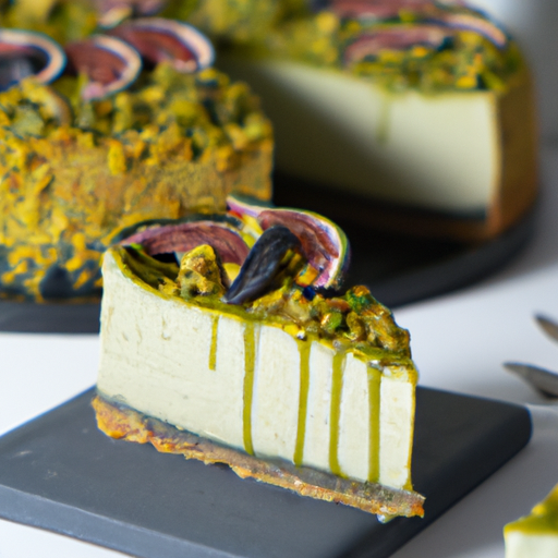 Matcha & Sesame Cheesecake with Rosemary & Fig Filling and Salted Pistachios Topping