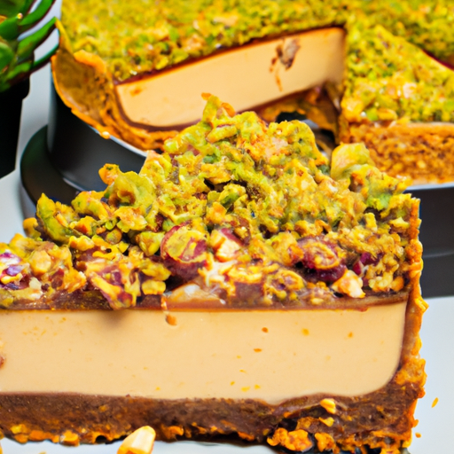 Rosemary, Fig & Peanut Butter Cup Cheesecake with Pistachio Crumble Base