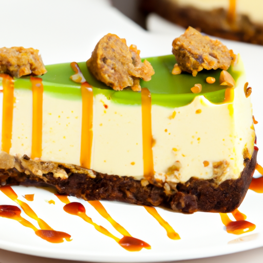 Pistachio Cookies & Cream Cheesecake with Caramel Sauce