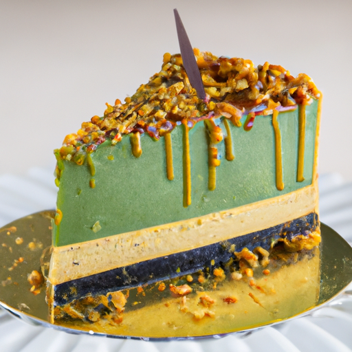 Matcha & Sesame Cheesecake with Salted Caramel and Pistachio Topping