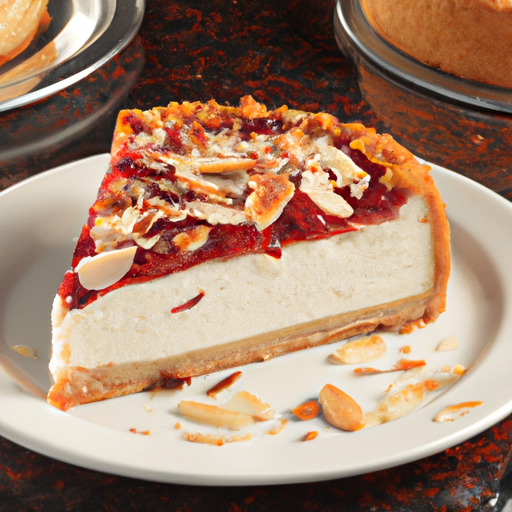 Brie, Cranberry, and Strawberry Cheesecake with Toasted Almonds Topping