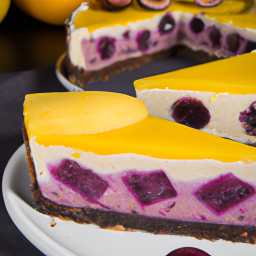 Acai Passion Cheesecake with Peach & Mango Topping