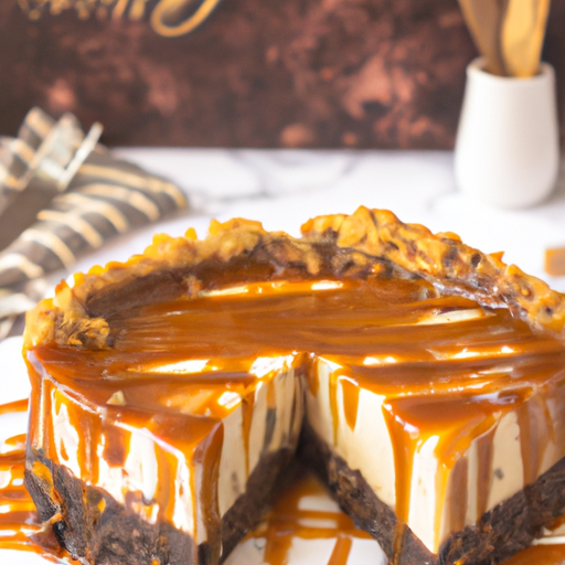 Bourbon Caramel Cheesecake with Oreo Crust and Caramel Sauce Topping