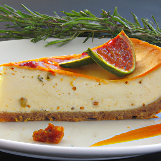 Cheesecake with Parmesan & Garlic Base, Rosemary & Fig Filling, and Sundried Tomato Pesto Topping