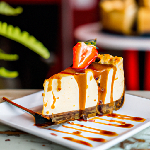 Sage & Brown Butter Cheesecake with Balsamic & Strawberry Filling and Salted Caramel Topping