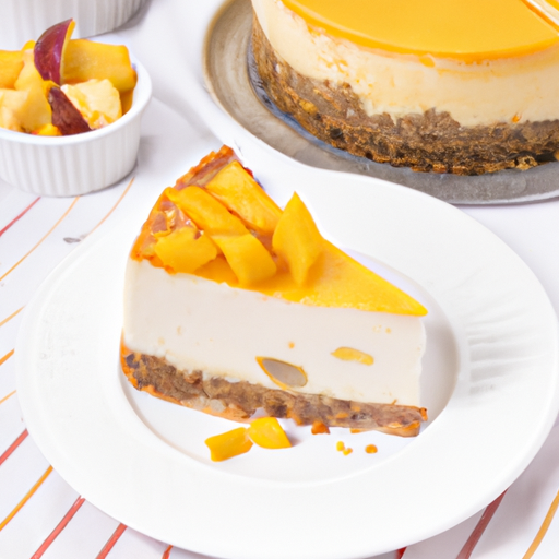 Creamy Maple Granola Cheesecake with Peach & Mango Topping