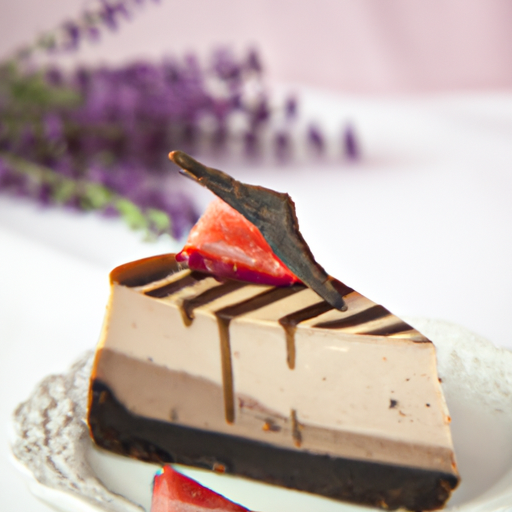 Lavender & Strawberry Cheesecake with Espresso & Chocolate Topping