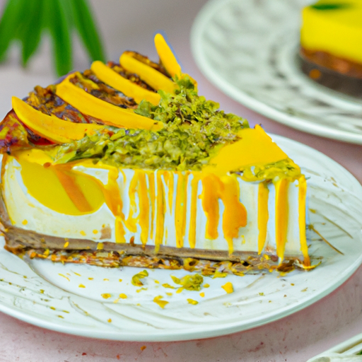 Pistachio Mint Cheesecake with Peach & Mango Topping Recipe