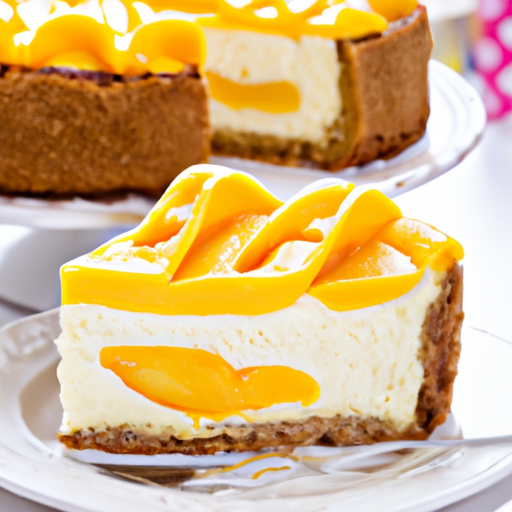 Cinnamon Roll Cheesecake with Mango Filling and Peach & Mango Topping