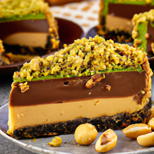 Whiskey Chocolate Peanut Butter Cup Cheesecake with Pistachio Crumble