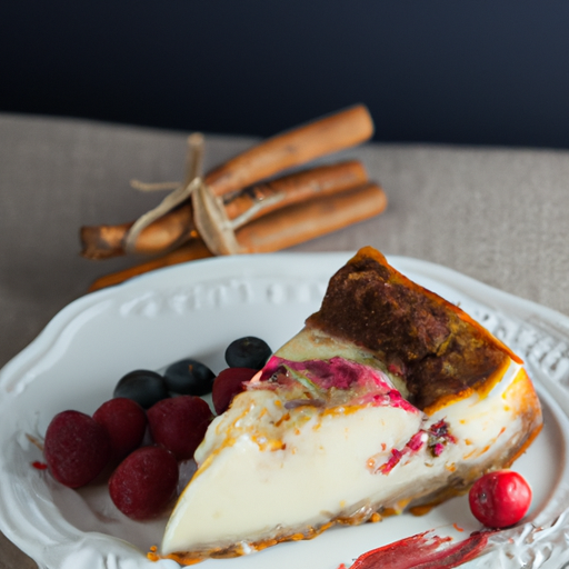 Cinnamon Roll Cheesecake with Berries & Cream Topping