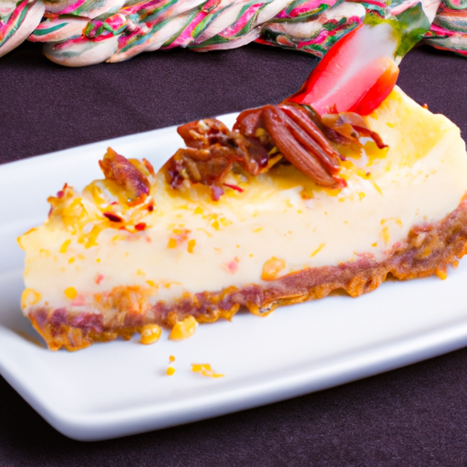 Lemon Bar Cheesecake with Strawberry and Candied Pecans