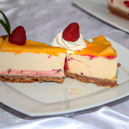 Champagne & Raspberry Cheesecake with Peach & Mango Topping