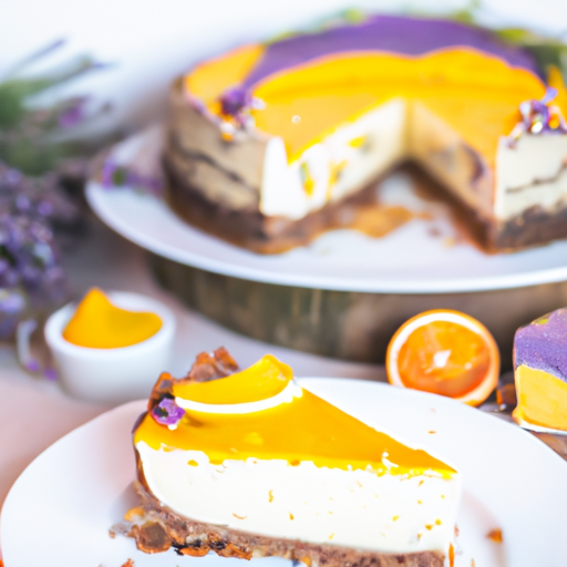 Lavender Honey Mango Cheesecake with Lemon Curd Topping