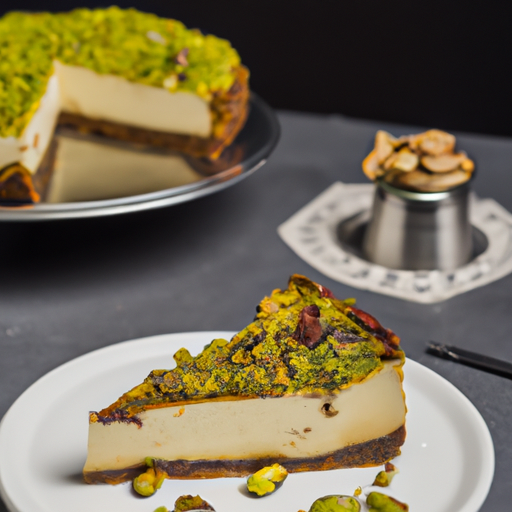 Date & Walnut Cheesecake with Salted Pistachio Topping