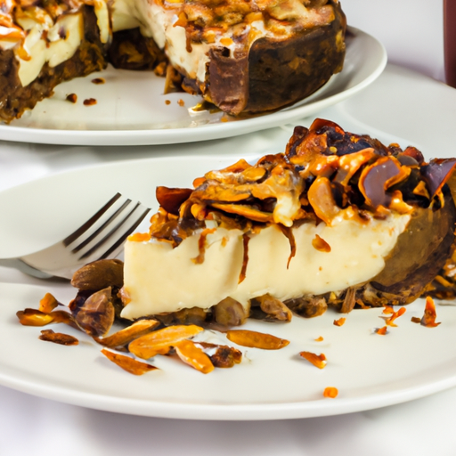 Whiskey Chocolate Cheesecake with Cinnamon Roll Crust and Toasted Almonds Topping