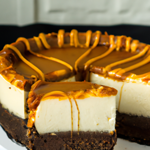 Coffee-Chocolate Cheesecake with Salted Caramel on a Black & White Cookie Base