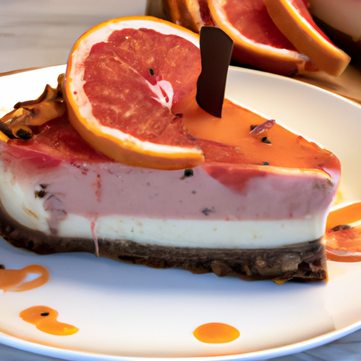 Balsamic Strawberry Banana Nut Cheesecake with Blood Orange & Grapefruit Topping