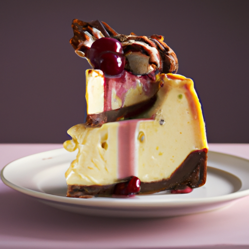 Sage & Brown Butter Cheesecake with Rocky Road filling, Whipped Cream & Cherry topping