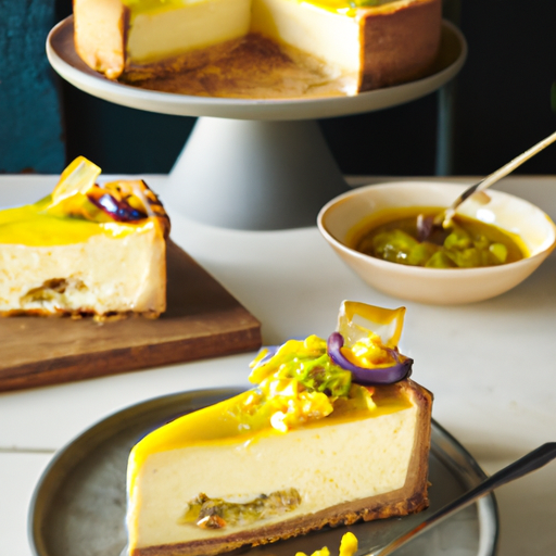 Brown Butter & Sage Cheesecake with Passion Fruit Filling and Fruit Compote Topping