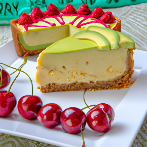 Banana Avocado Cheesecake with Brandy Cherry Topping