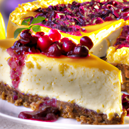 Brie & Cranberry Cheesecake with Passion Fruit Filling and Berries & Cream Topping