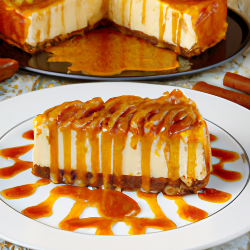 Cinnamon Roll Cheesecake with Vanilla Filling and Caramel Sauce Topping