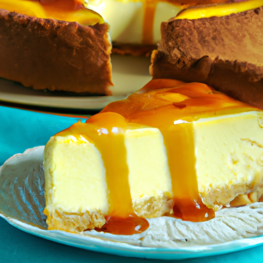 Cornbread Mango Cheesecake with Caramel Sauce