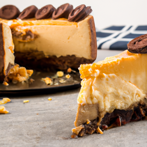 Cornbread Whiskey & Chocolate Cheesecake with Peanut Butter Cup Topping