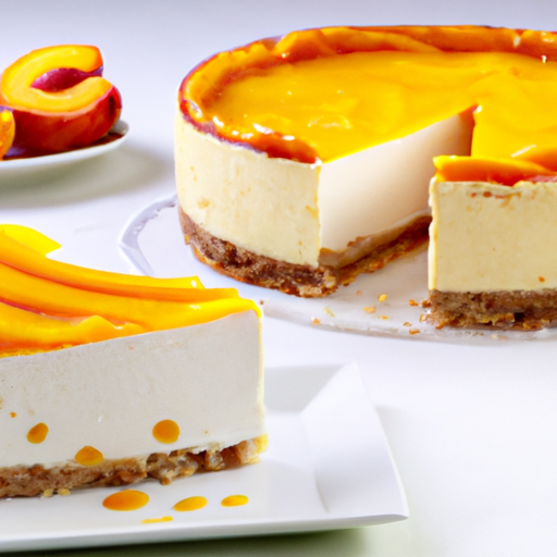 Almond Crust Cheesecake with Greek Yogurt & Honey Filling and Peach & Mango Topping