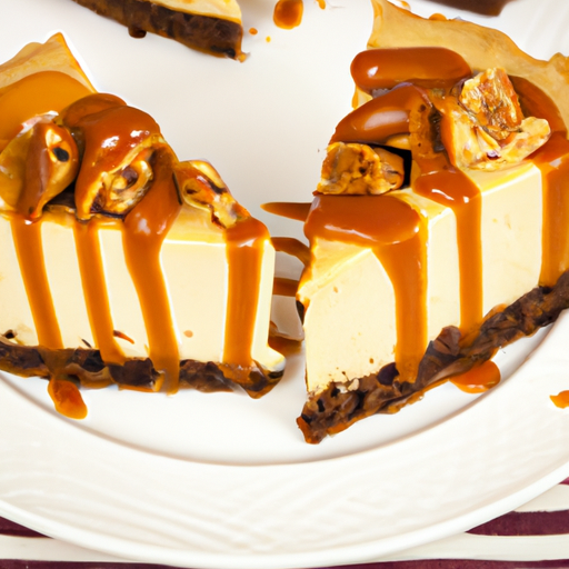 Peanut Butter Cup Cheesecake with Caramel Sauce Topping