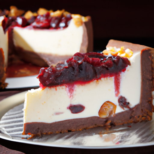 Brie & Cranberry Chocolate Hazelnut Cheesecake with Berries & Cream Topping