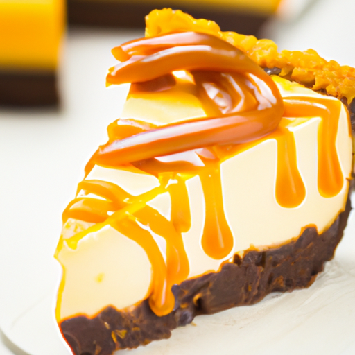 Luscious Lemon Bourbon Cheesecake with Caramel Drizzle and Fudge Brownie Crust