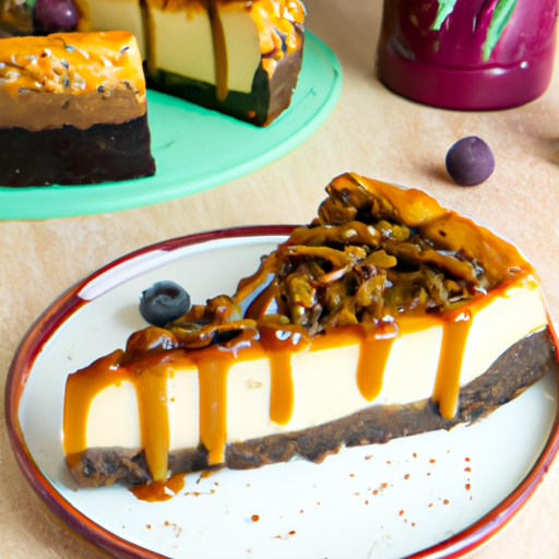 Acai Whiskey Chocolate Cheesecake with Caramel Macchiato Topping