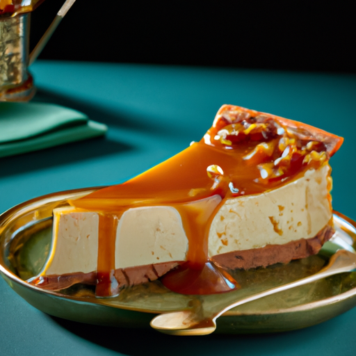 Feta & Spinach Cheesecake with New York-style Filling and Caramel Sauce Topping