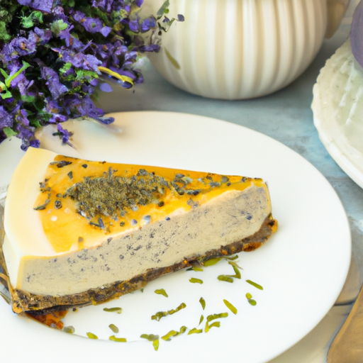 Golden Chia Greek Cheesecake with Lavender Glaze