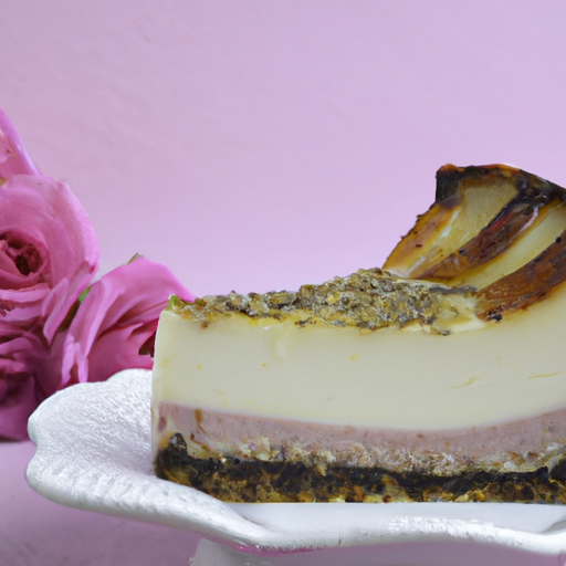 Cheesecake with Chia Seeds Crust, Greek Yogurt &amp; Honey Filling and Rose Topping