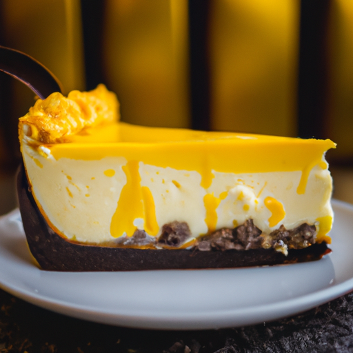 Cheesecake with Oreo Crust, Passion Fruit Filling, and Hot Fudge Topping