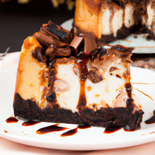 Cinnamon Roll Rocky Road Cheesecake with Hot Fudge Topping