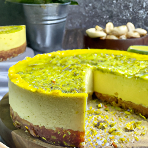 Pandan Passion Cheesecake with Salted Pistachio Crust 