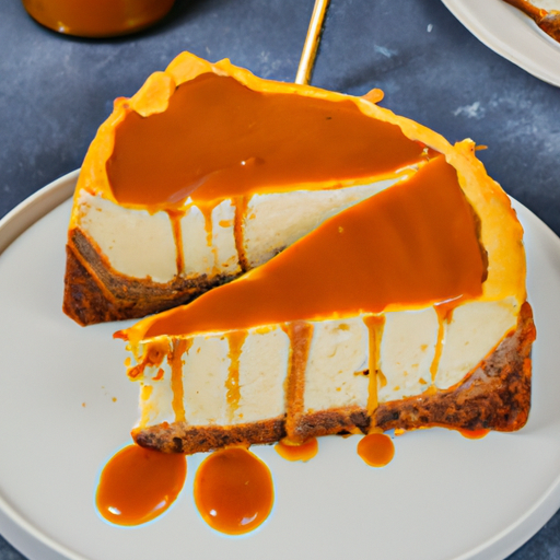 Olive Oil & Sea Salt Cheesecake with Vanilla Filling and Caramel Sauce