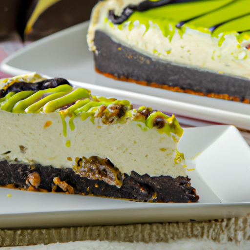 Creamy Pistachio Cheesecake with Black & White Cookie Crust and Whipped Cream Topping