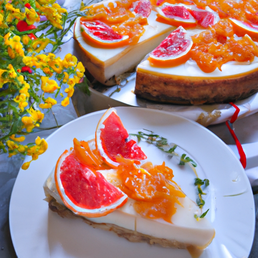 Thyme & Lemon, Elderflower Cheesecake with Blood Orange & Grapefruit topping