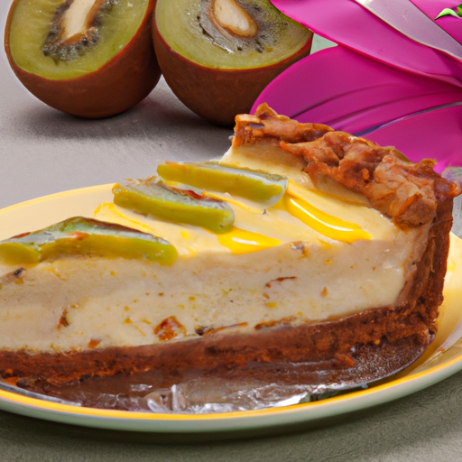 Banana Nut Cheesecake with Rose Filling and Pineapple & Kiwi Topping