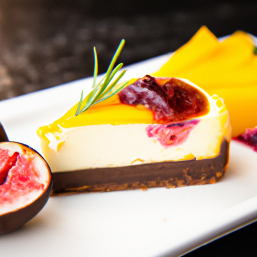 Acai Berry Cheesecake with Rosemary & Fig Filling and Peach & Mango Topping